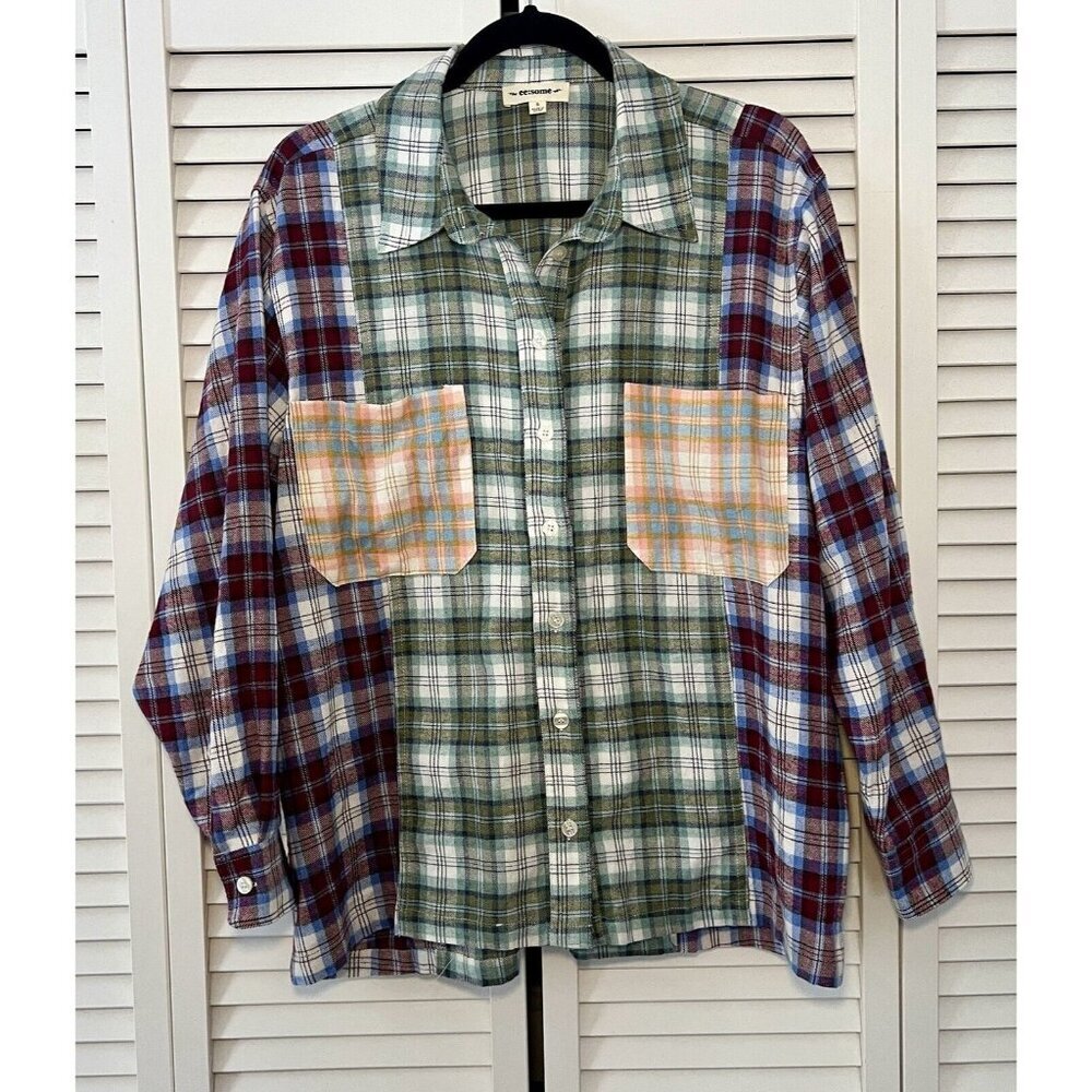 EE:SOME Boutique Washed Mixed Color Plaid Shirt Jacket Size Small
